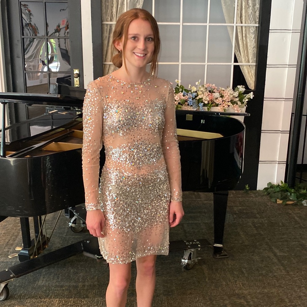 Sequined Mesh mini.  Custom made for a New Year’s Eve show worn on stage.